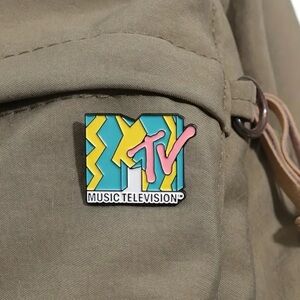 Enamel Pin of MTV’s Logo with Zigzag Design Vibrant Retro Fun NEW